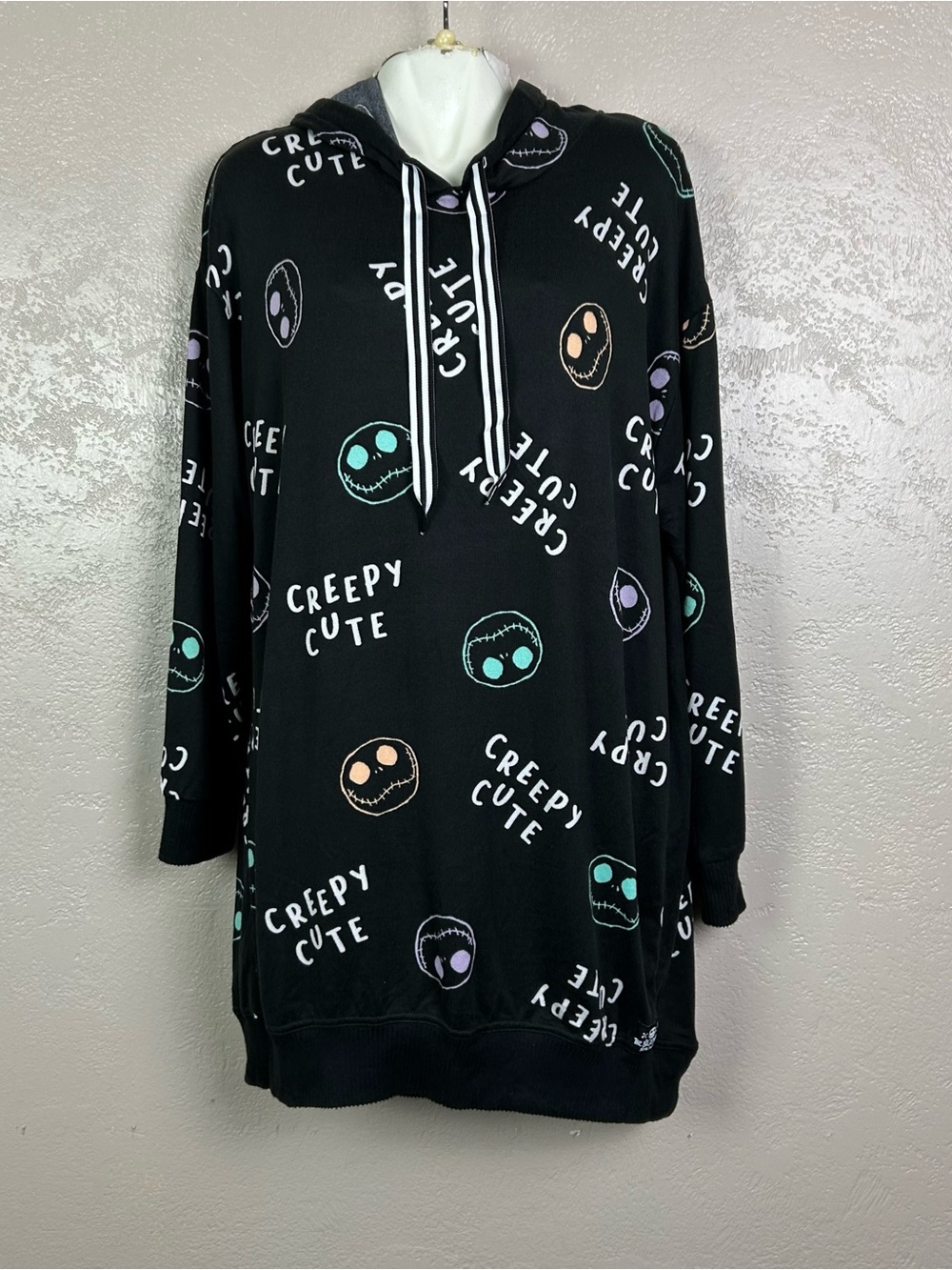 Choose 5 for $30 Disney Black 'Creepy Cute' Hooded Nightshirt with Pastel Faces - Picture 1 of 16